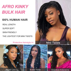 Dilekay Afro Kinkys bulk hair bundle includes crochet hook and clips for easy installation.
