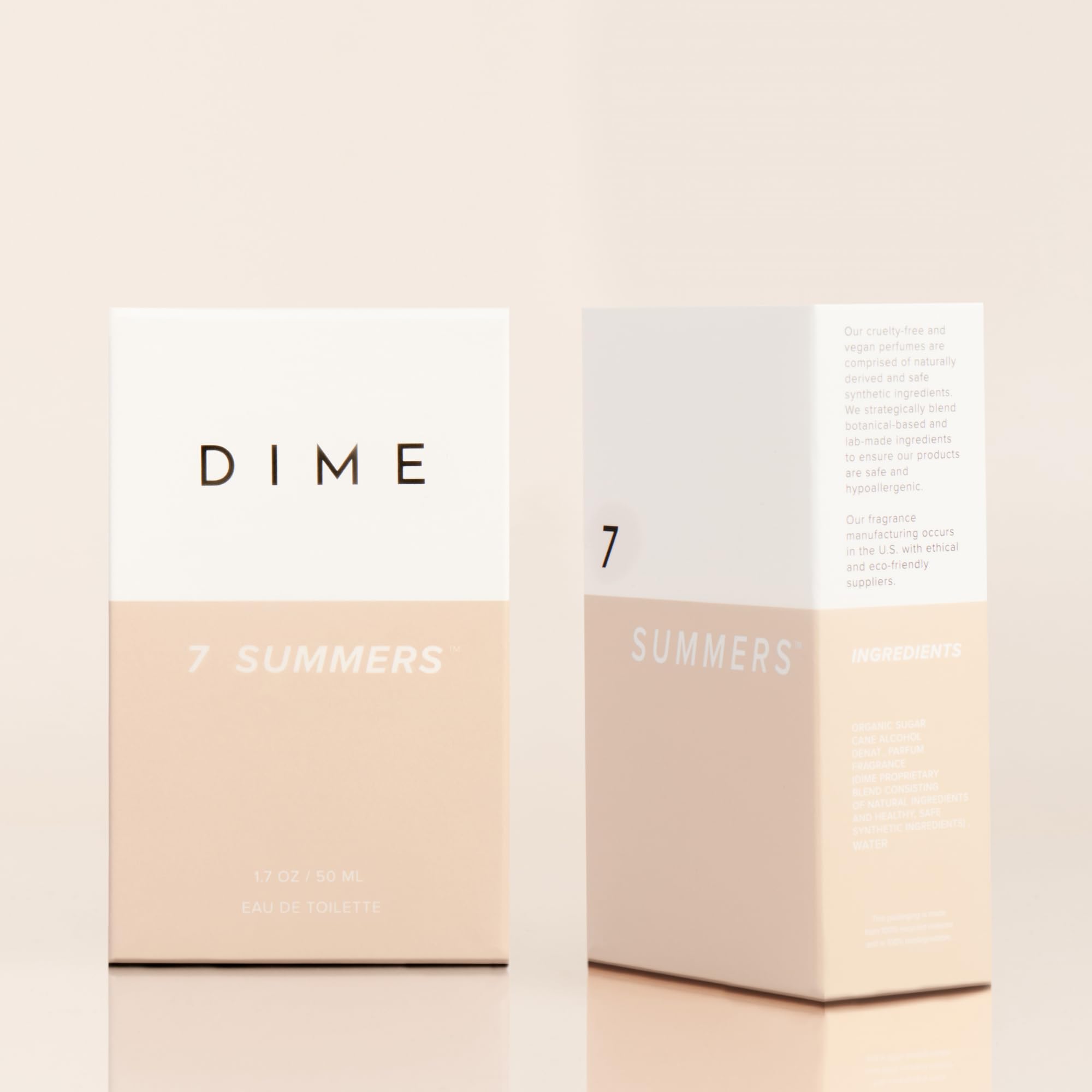 DIME 7 Summers travel-size bottle on vanity for on-the-go scent.