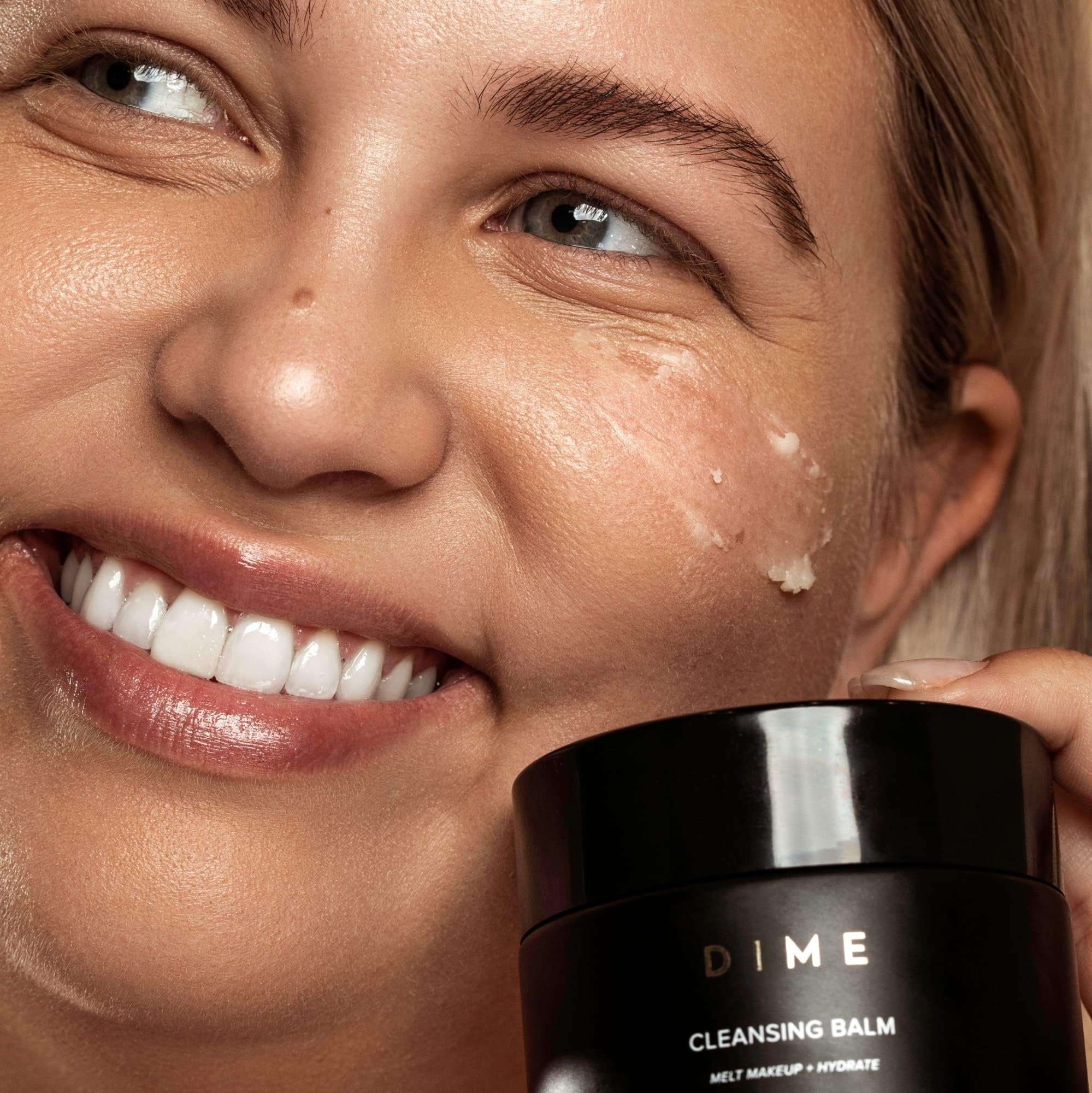 DIME Beauty apply-on-face technique shows melting makeup with a gentle massage.