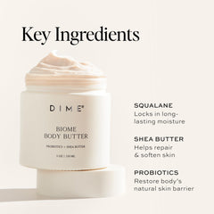 DIME Beauty Biome Body Butter hand application showing nourished, hydrated skin.