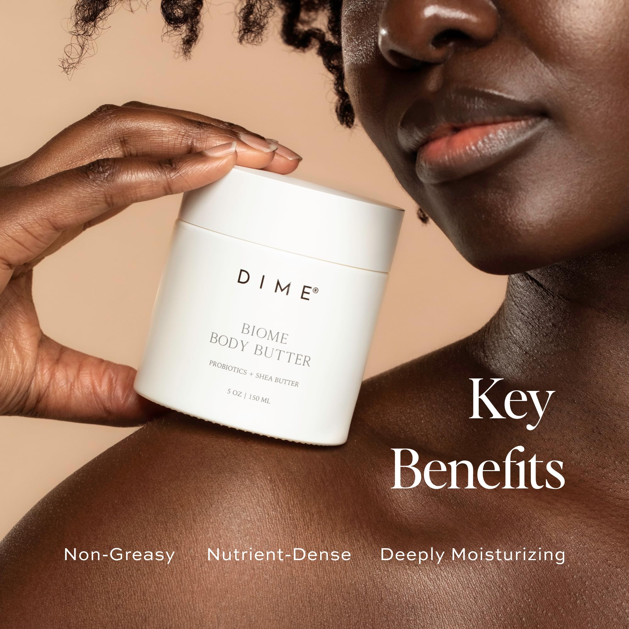 DIME Beauty Biome Body Butter label design highlights clean vegan ingredients.