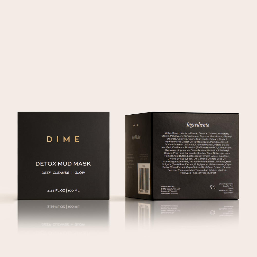DIME Beauty Detox Mud Mask spatula use demonstrates easy, mess-free application.