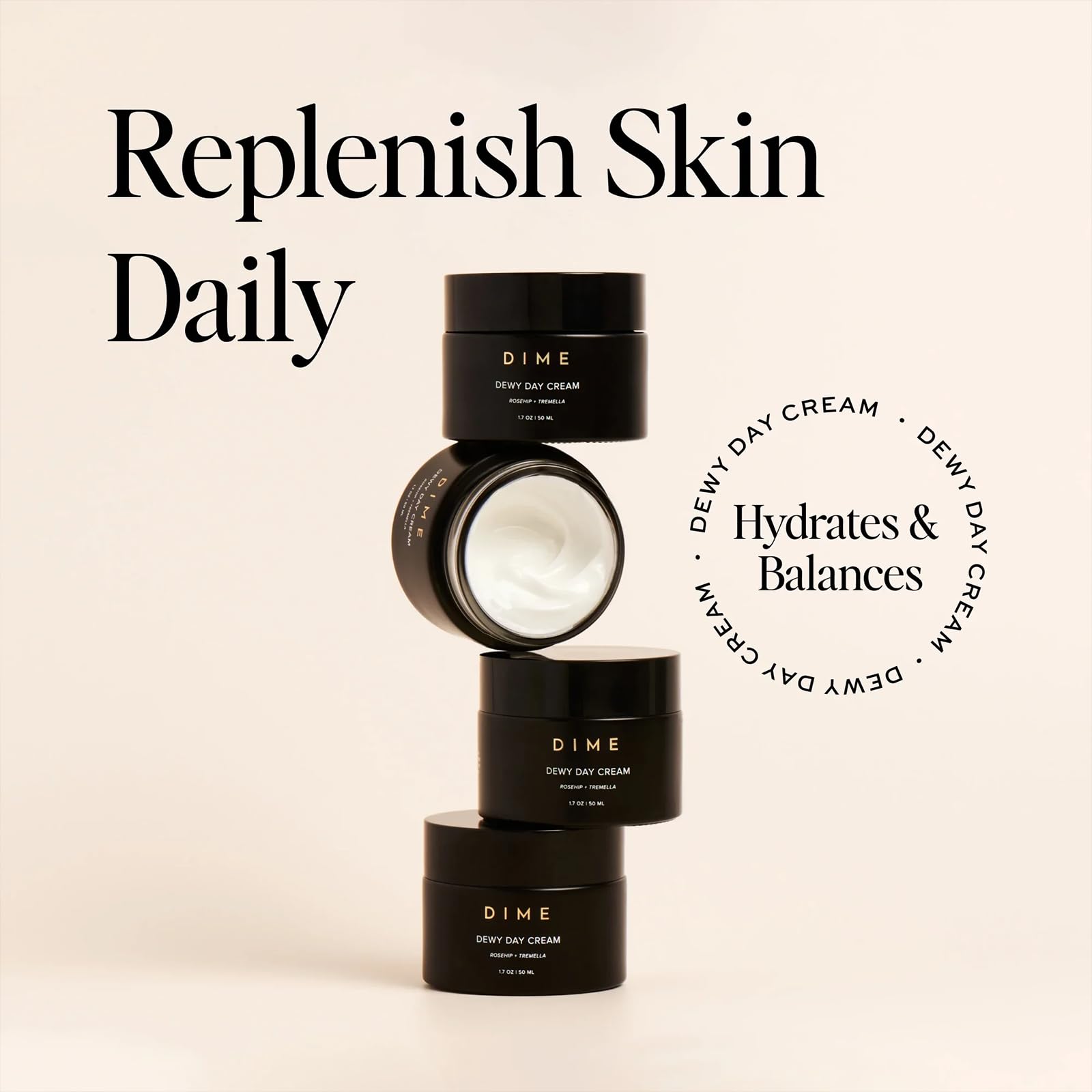 DIME Beauty Dewy Day Cream sustainable packaging emphasizes eco-conscious design.