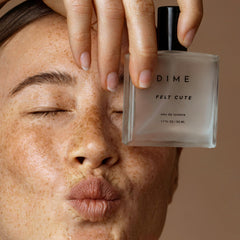DIME Felt Cute outer box emphasizes vegan, cruelty-free packaging and clean ingredients.