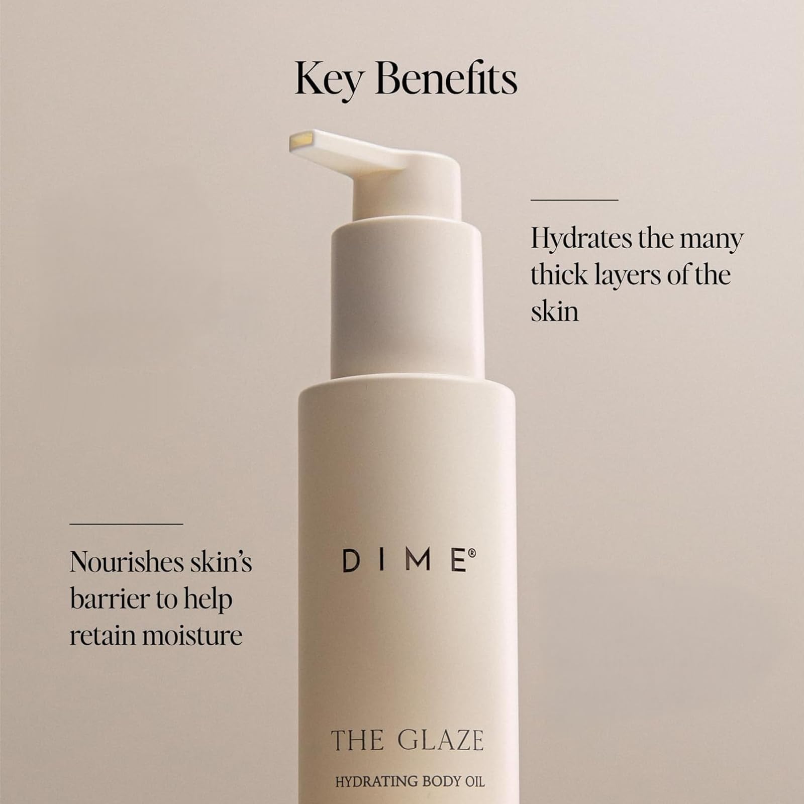 DIME Beauty Glaze Body Oil with argan oil nourishes for radiant skin.
