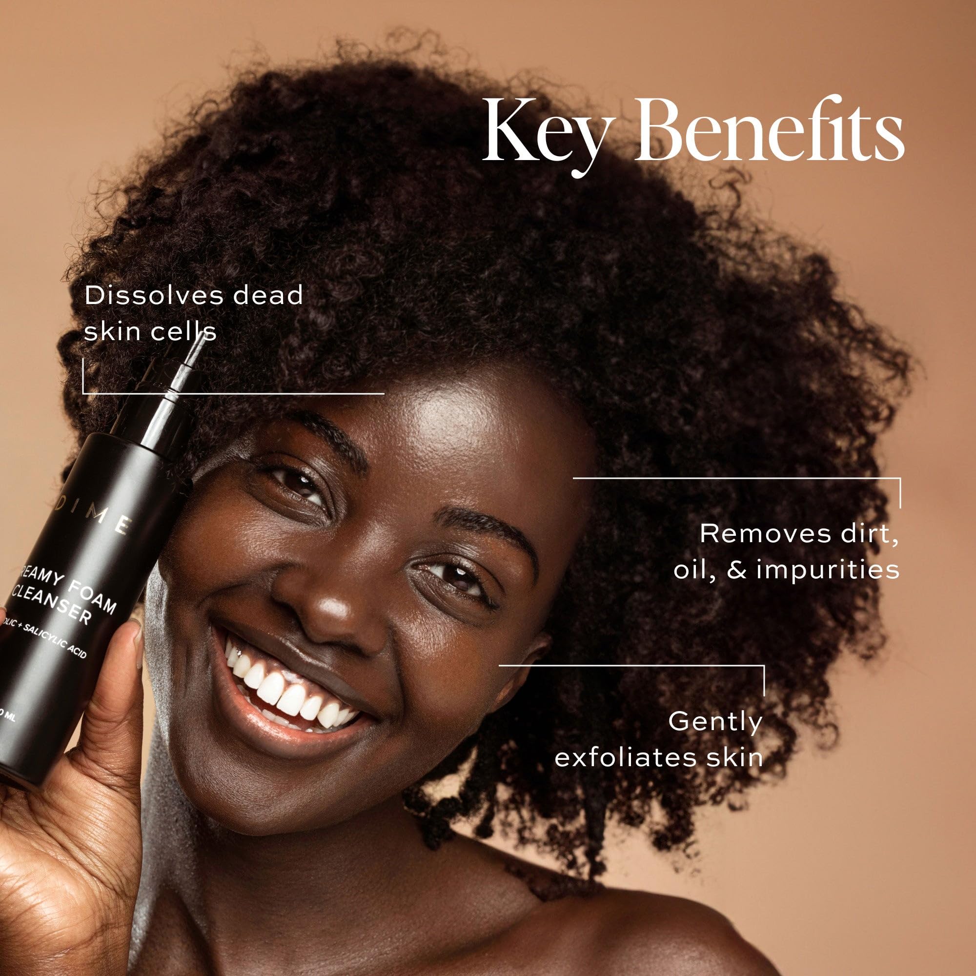 DIME Creamy Foam Cleanser close-up highlights glycolic acid exfoliation benefits
