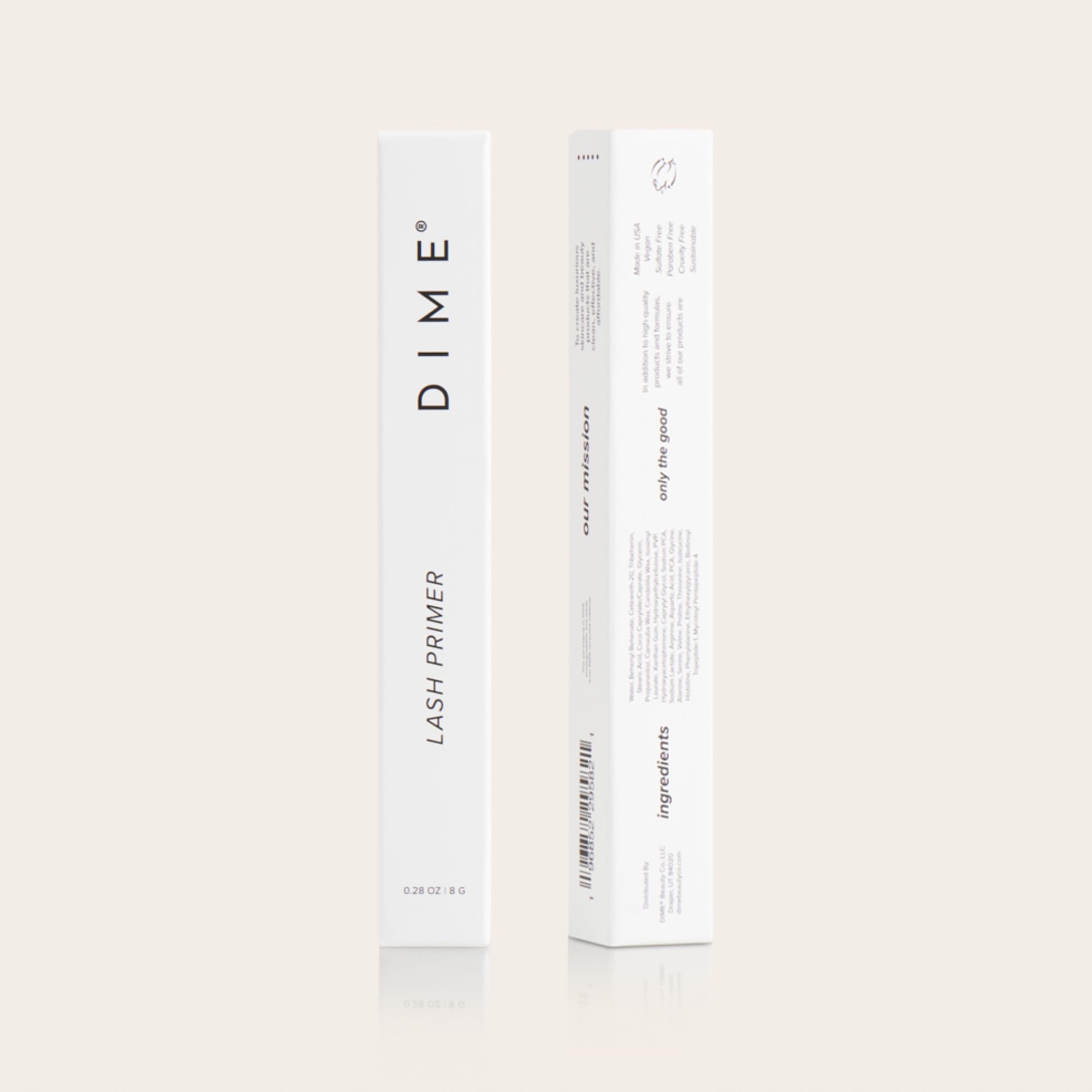 DIME Beauty Lash Primer illustration showing potential lash volume and length