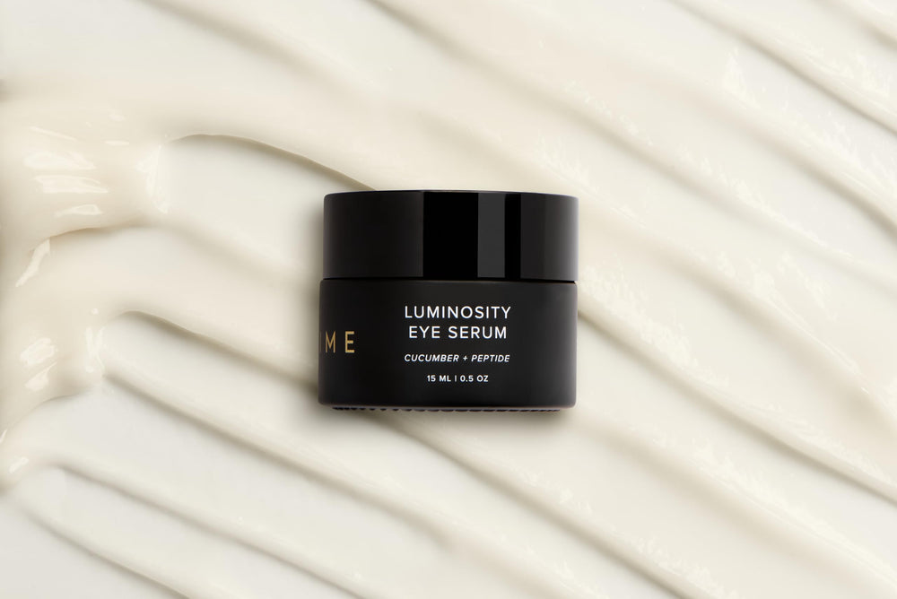 DIME Beauty Luminosity Eye Serum swirl texture emphasizing creamy formula for depuffing