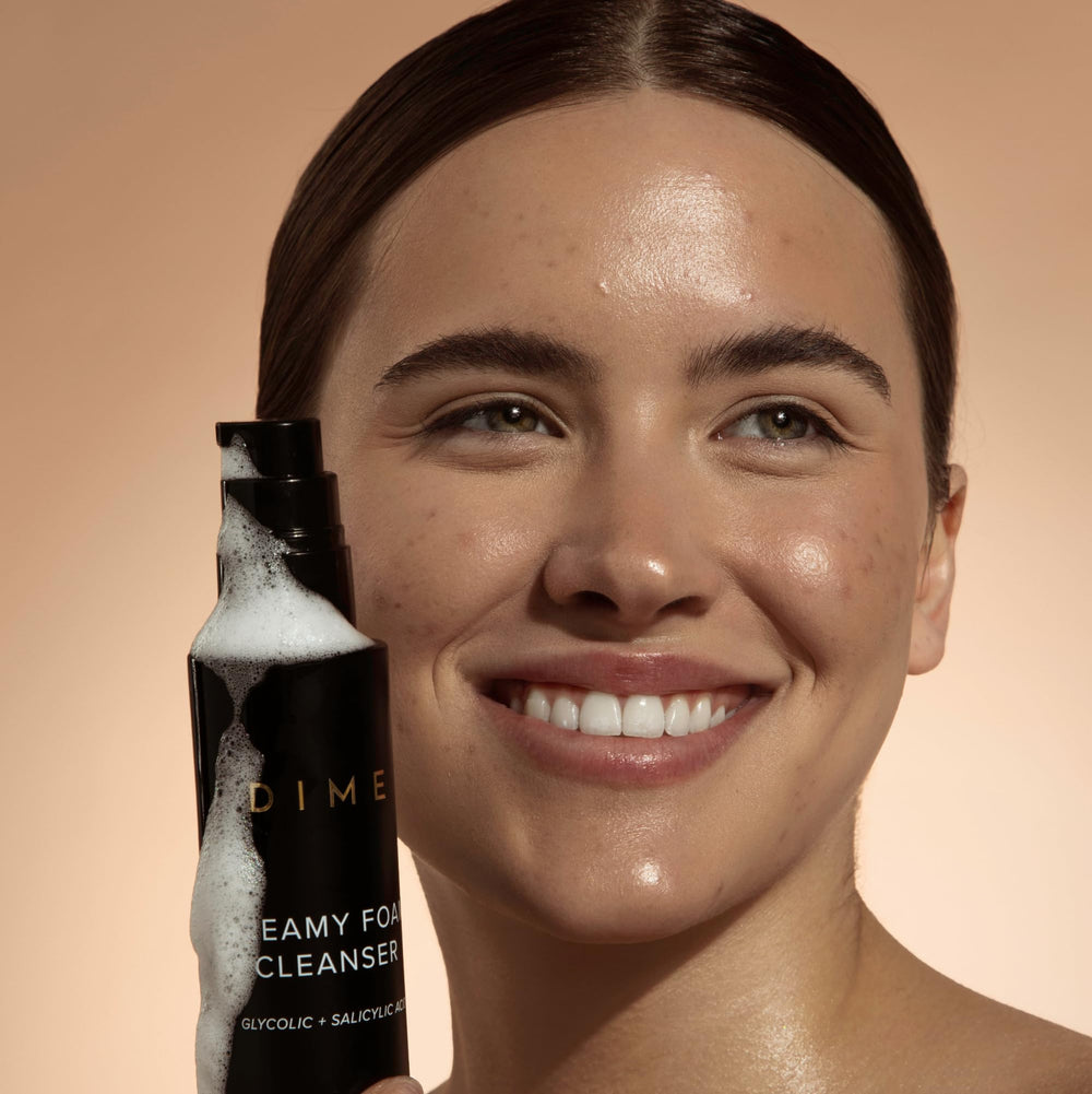 DIME morning routine setup with cleanser as the first step