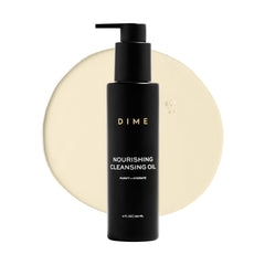 DIME Beauty Nourishing Cleansing Oil bottle pour showing easy makeup removal and smooth application