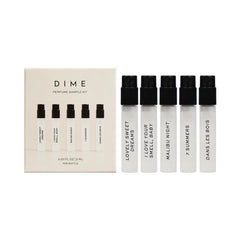 DIME Beauty perfume sampler five-fragrances display for versatile daily wear and travel-friendly options.