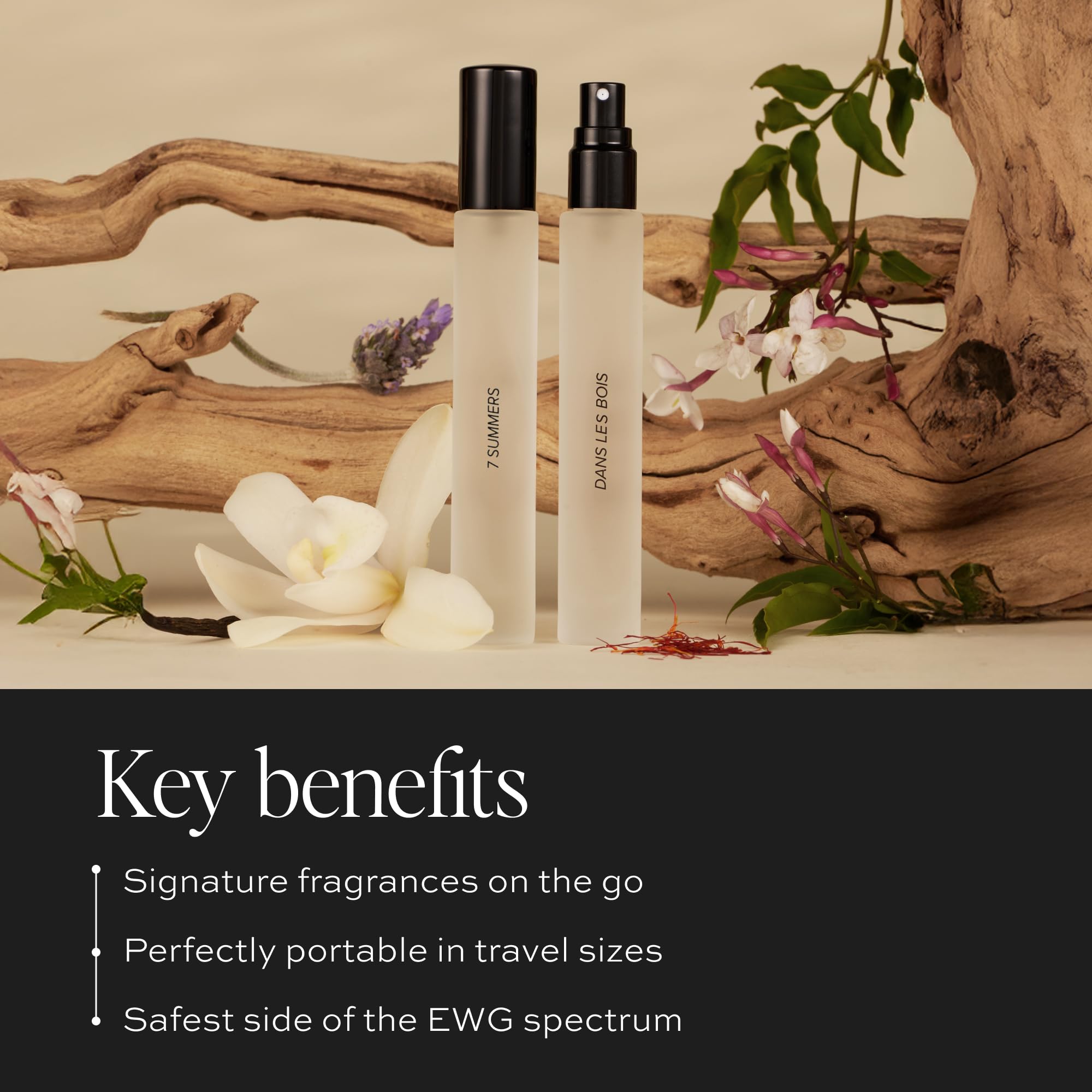 DIME Beauty Signature Fragrance Duo Dans Les Bois bottle for woodsy elegance with subtle florals.