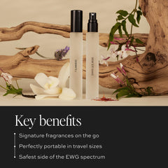 DIME Beauty Signature Fragrance Duo Dans Les Bois bottle for woodsy elegance with subtle florals.