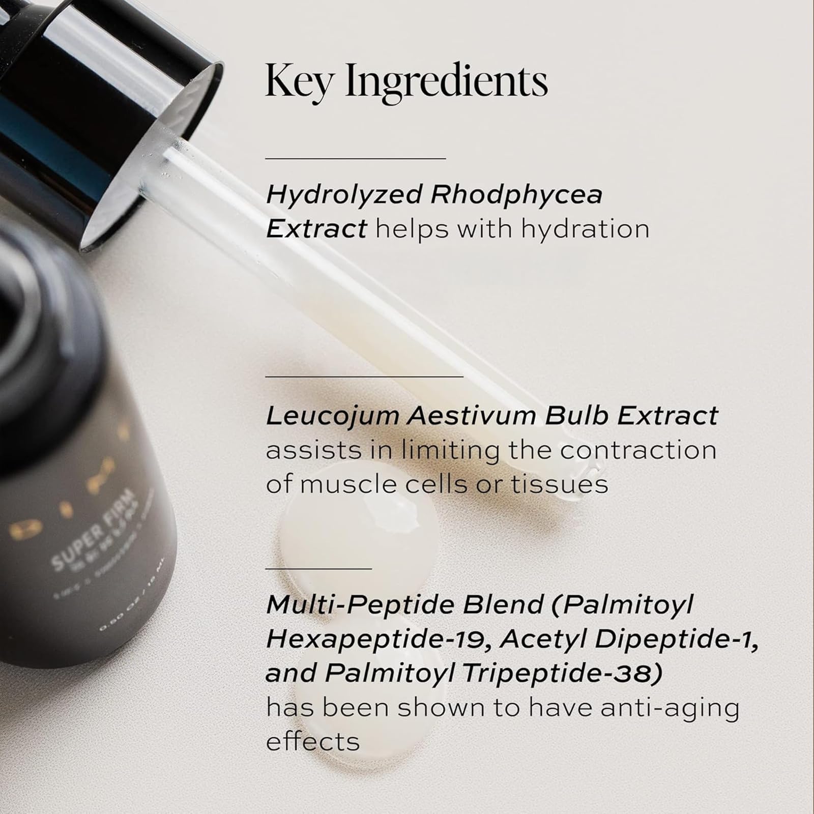 DIME Beauty Super Firm Serum texture swatch demonstrates lightweight, hydrating formula.