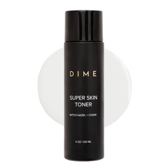 DIME Beauty Super Skin Toner bottle showcases gentle, alcohol-free formula for bright, balanced skin.