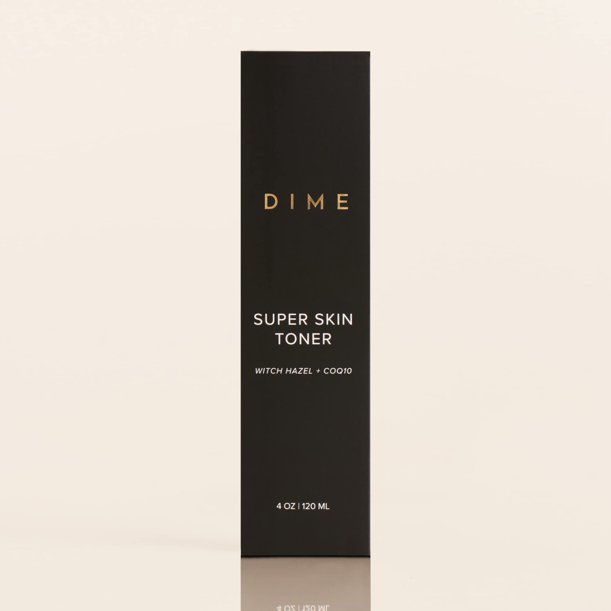 DIME Beauty Super Skin Toner with CoQ10 and hyaluronic acid highlighted for glow.