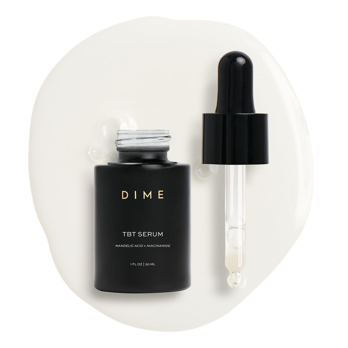 DIME TBT Serum bottle shows hydrating formula for youthful skin
