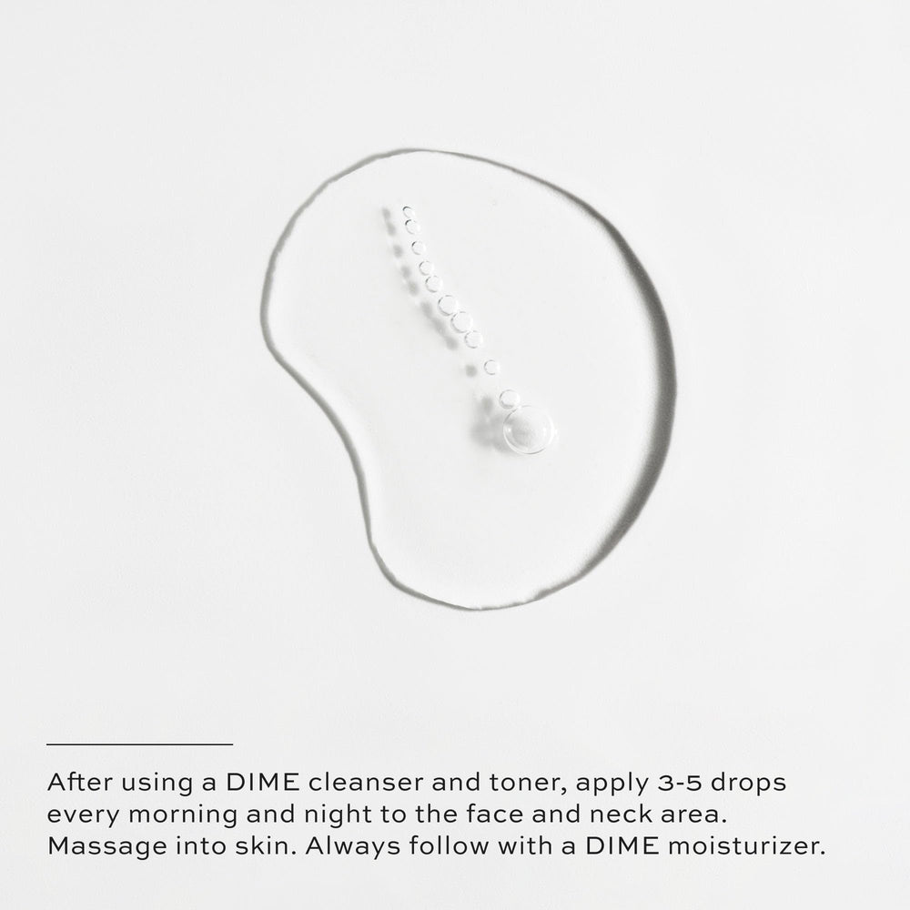 DIME TBT Serum ingredients visual highlights mandelic acid and bakuchiol
