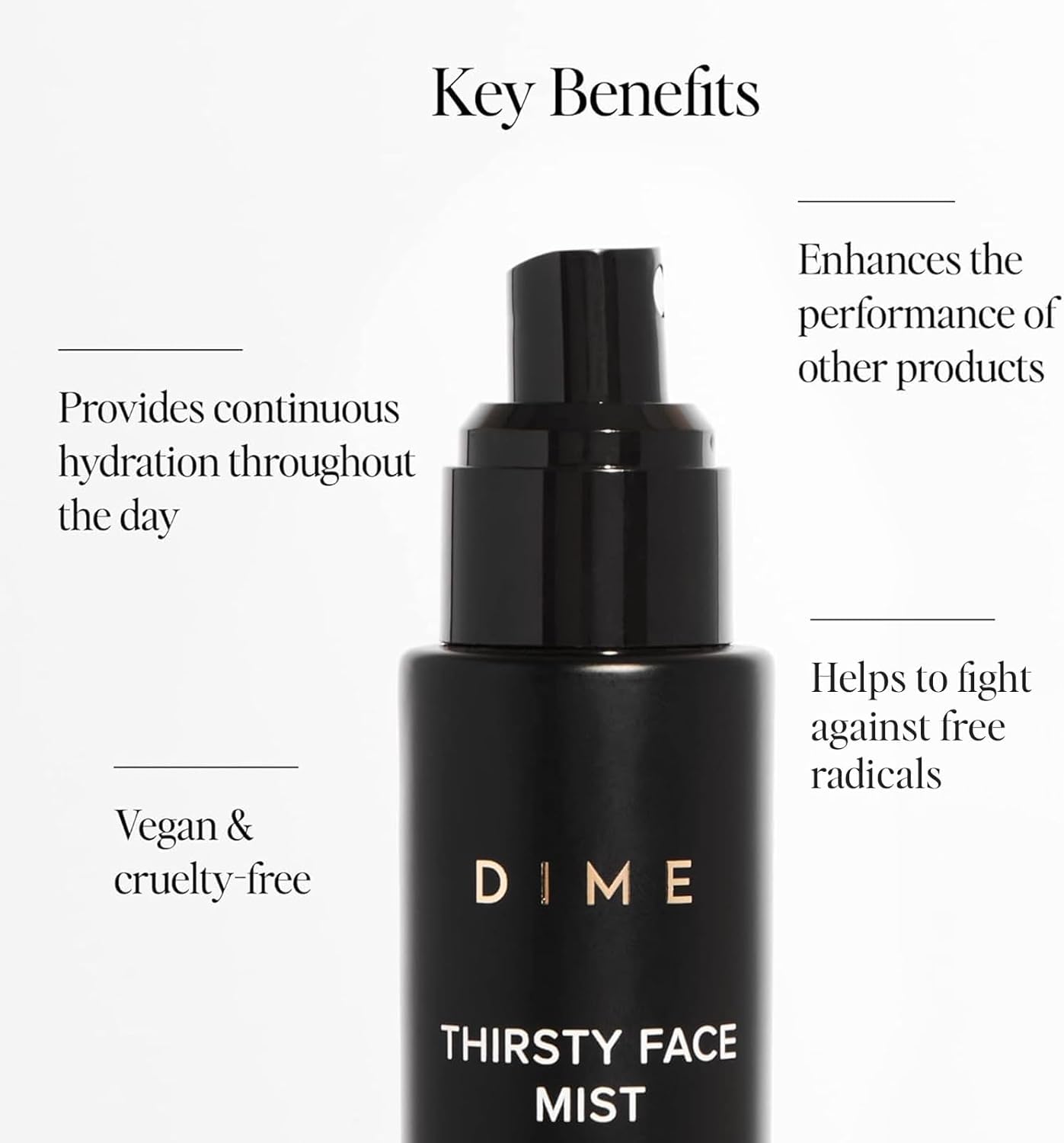 DIME Thirsty Face Mist electrolytes providing instant hydration boost.