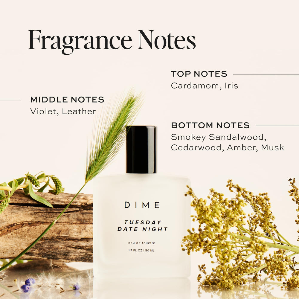 DIME Beauty Tuesday Date Night Perfume top view of elegant packaging suitable for gifting.