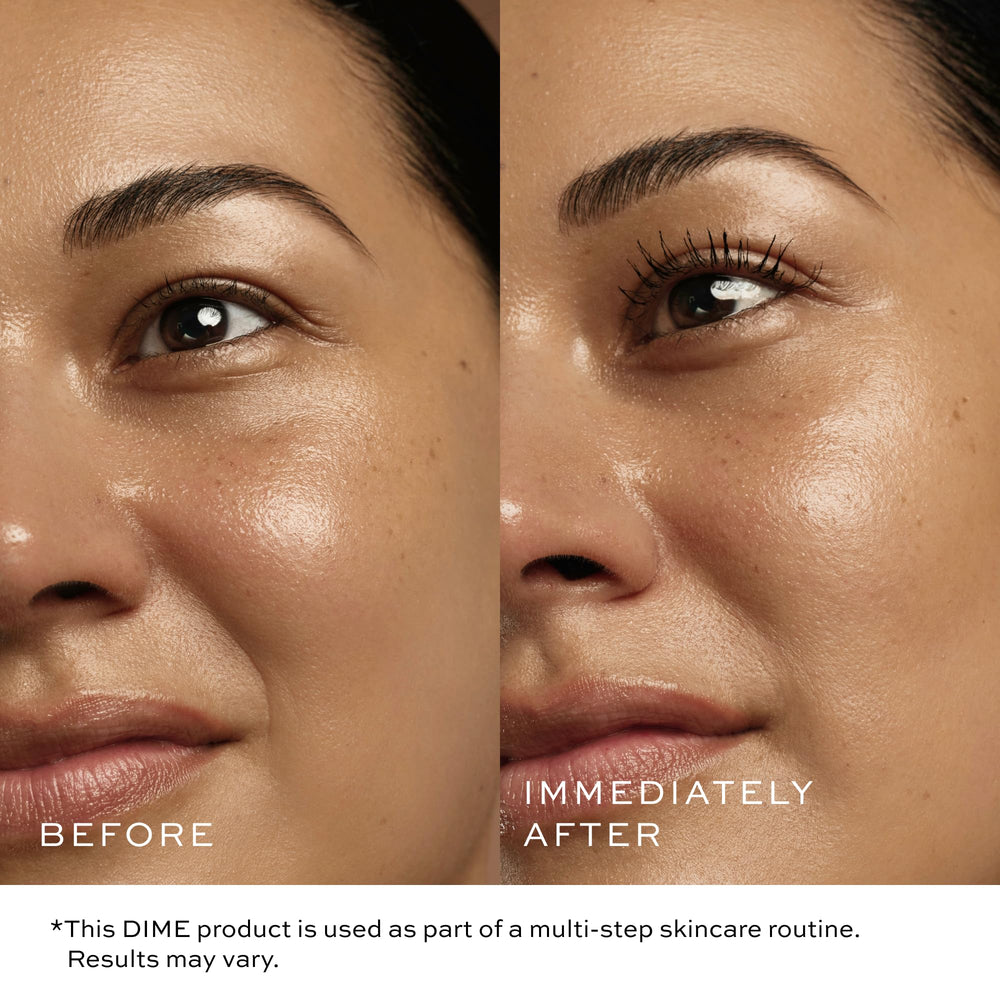 DIME Beauty Volume Mascara lifted lashes wear test showcasing length and definition.