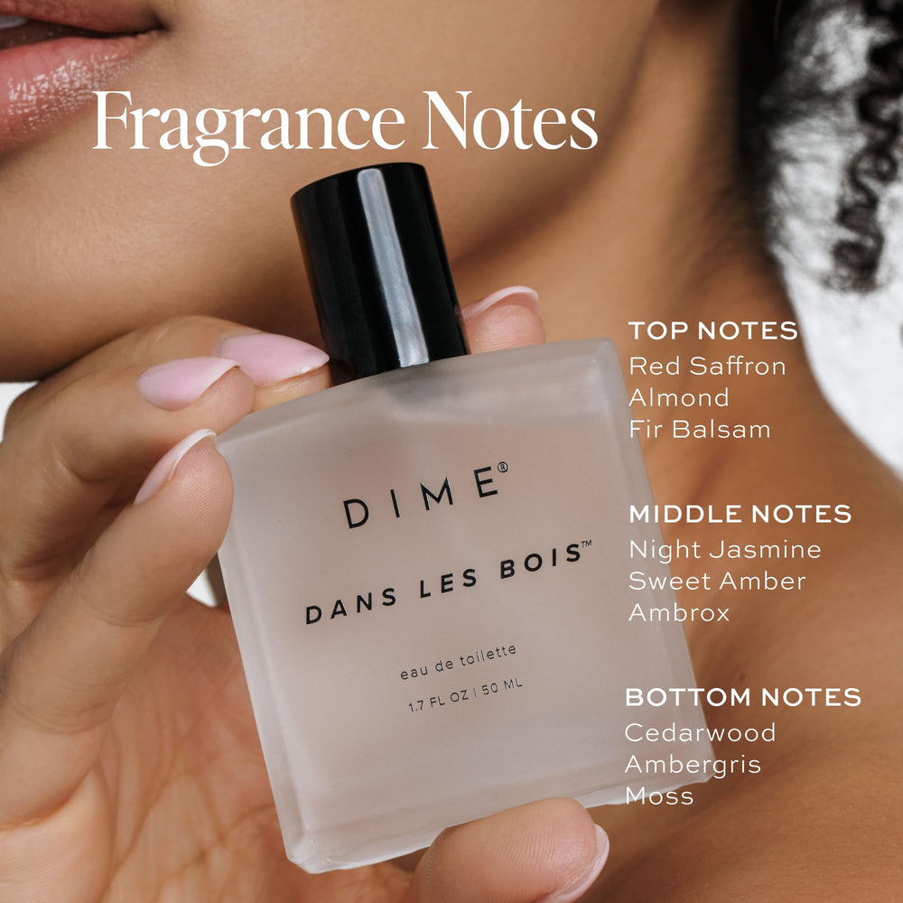 DIME Dans Les Bois middle notes visual showing jasmine and amber for versatile wear