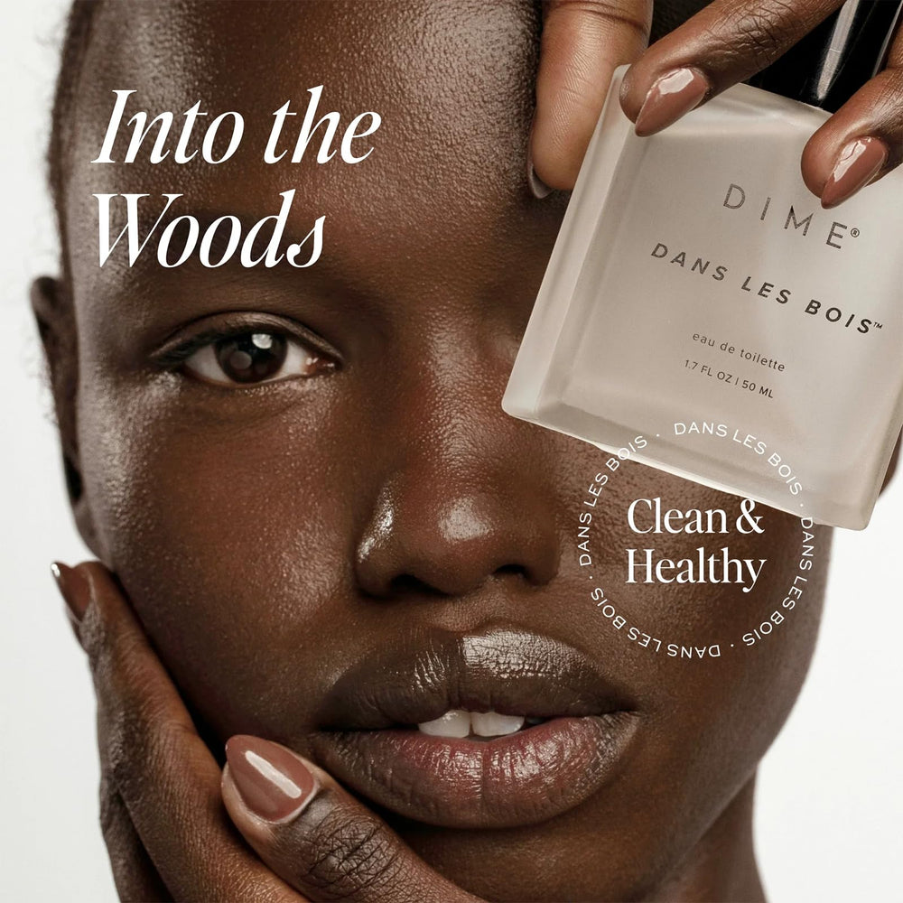 DIME Dans Les Bois sustainable packaging image emphasizing vegan cruelty-free promise