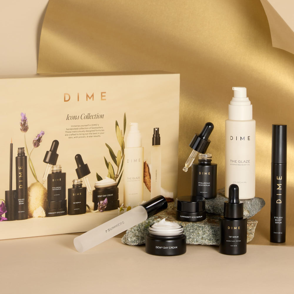 DIME Glaze Body Oil seals moisture for radiant skin.