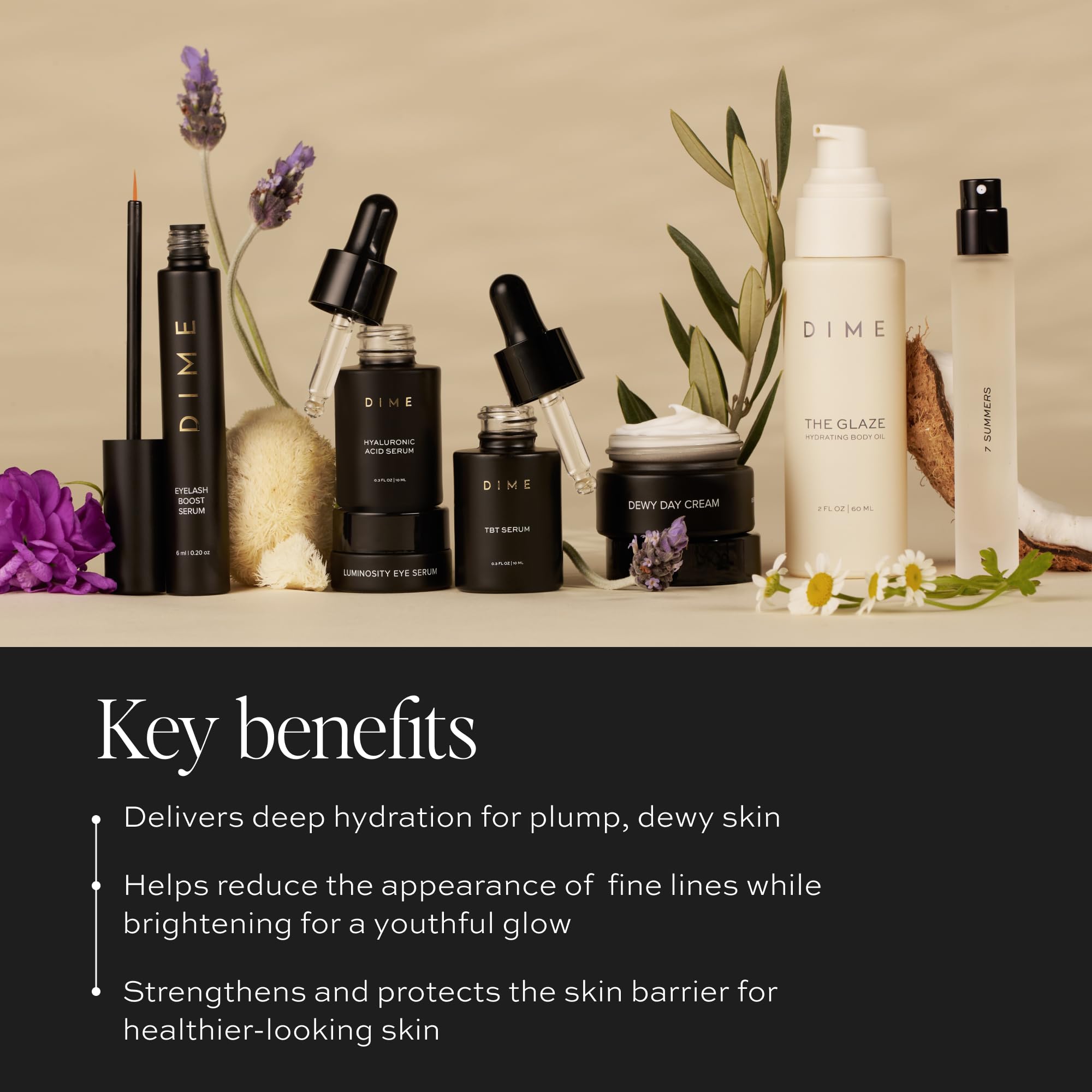 DIME Hyaluronic Acid Serum close-up for deep hydration and plump skin.