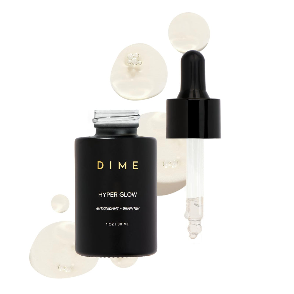 DIME Hyper Glow Serum bottle-front showcases sleek packaging for daily brightening.