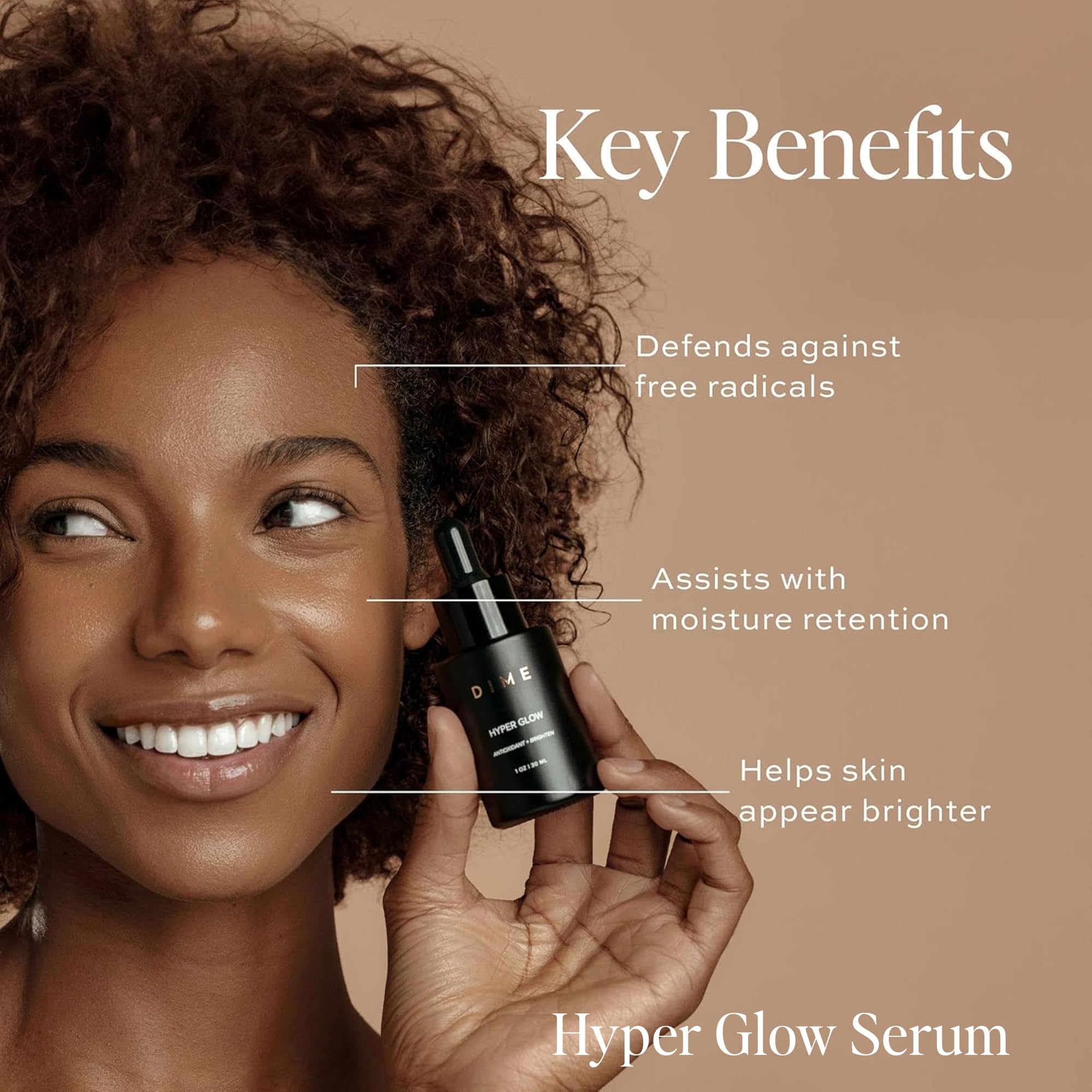DIME Hyper Glow Serum closeup showcases texture and radiance-boosting formula.