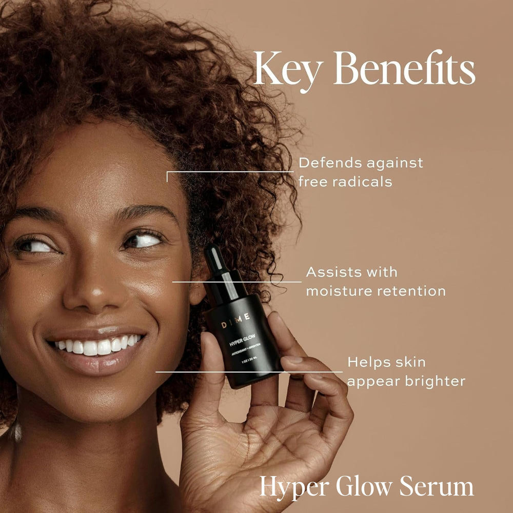 DIME Hyper Glow Serum closeup showcases texture and radiance-boosting formula.