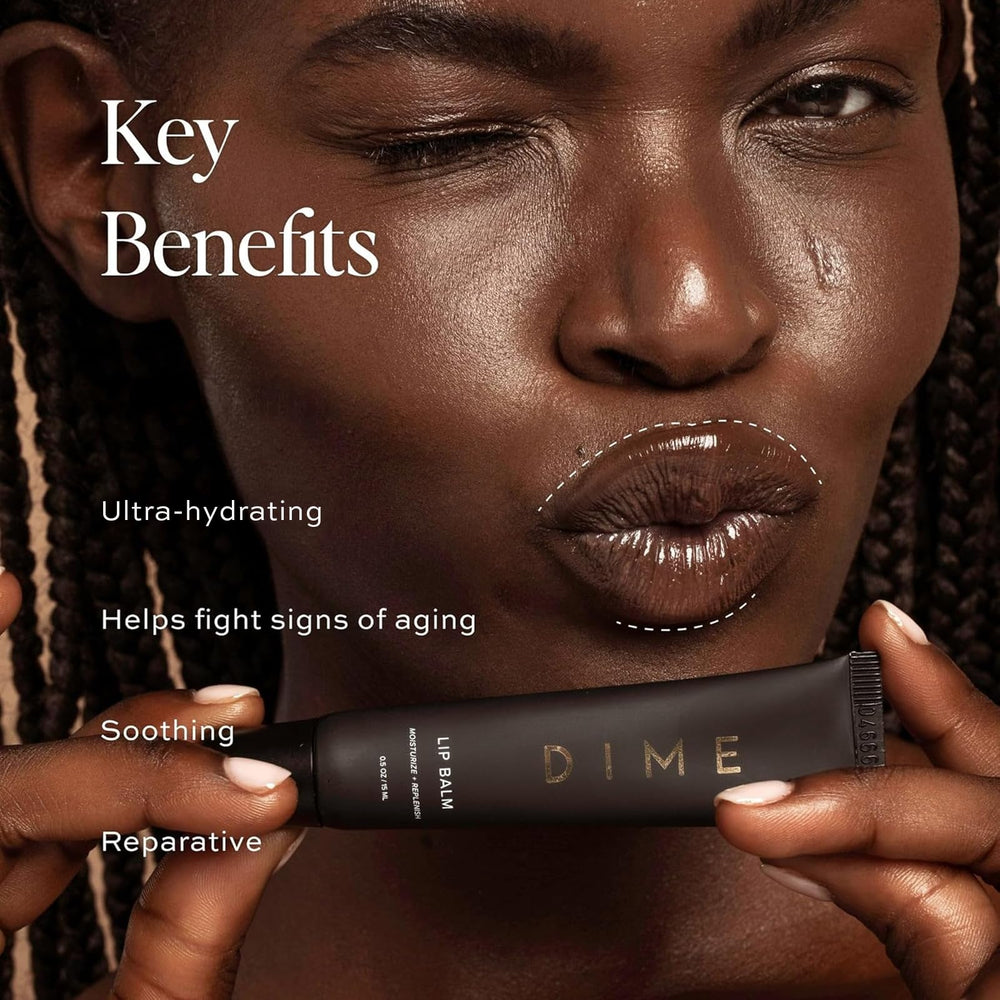 DIME Lip Balm shea butter texture provides rich moisture.