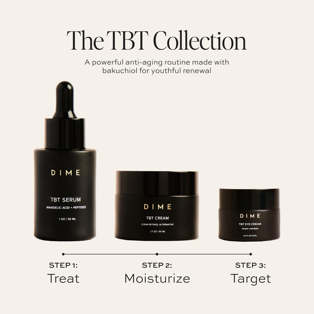 DIME TBT Eye Cream bakuchiol detail highlights plant-based care.
