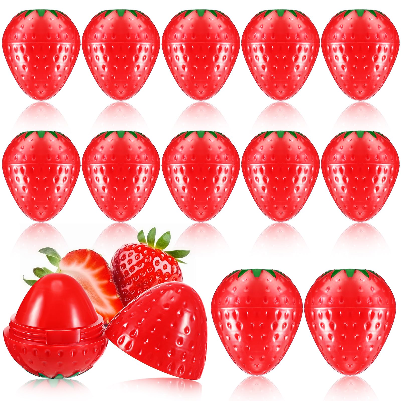 Dimsile strawberry lip balm 12-pack front view, compact for on-the-go hydration