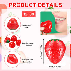 Dimsile strawberry lip balm 12-pack side view, portable size fits pocket or purse