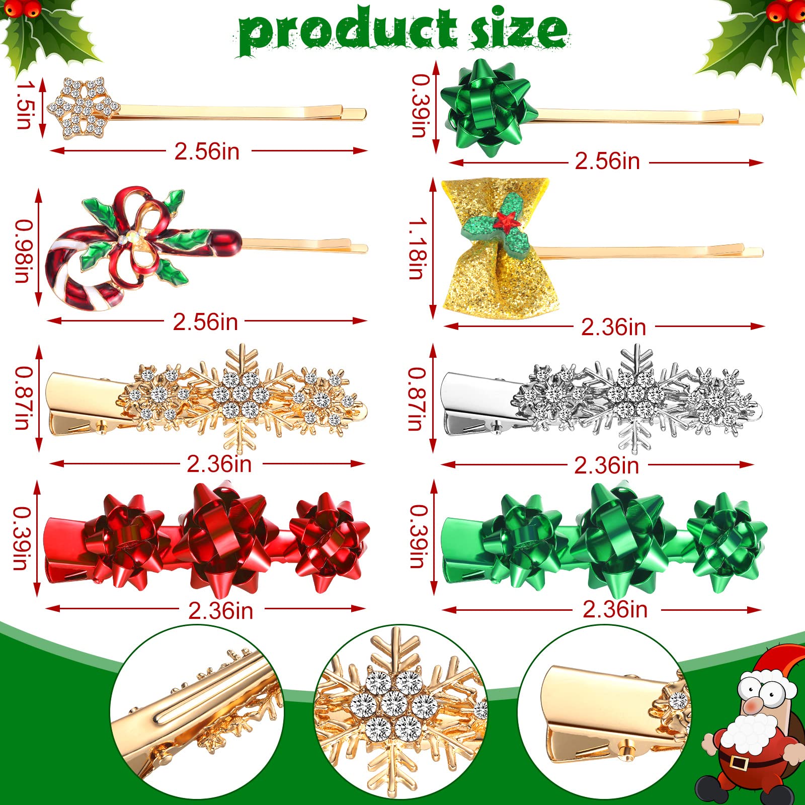 Dingion candy cane hair clip adds cheerful color accents for outfits.