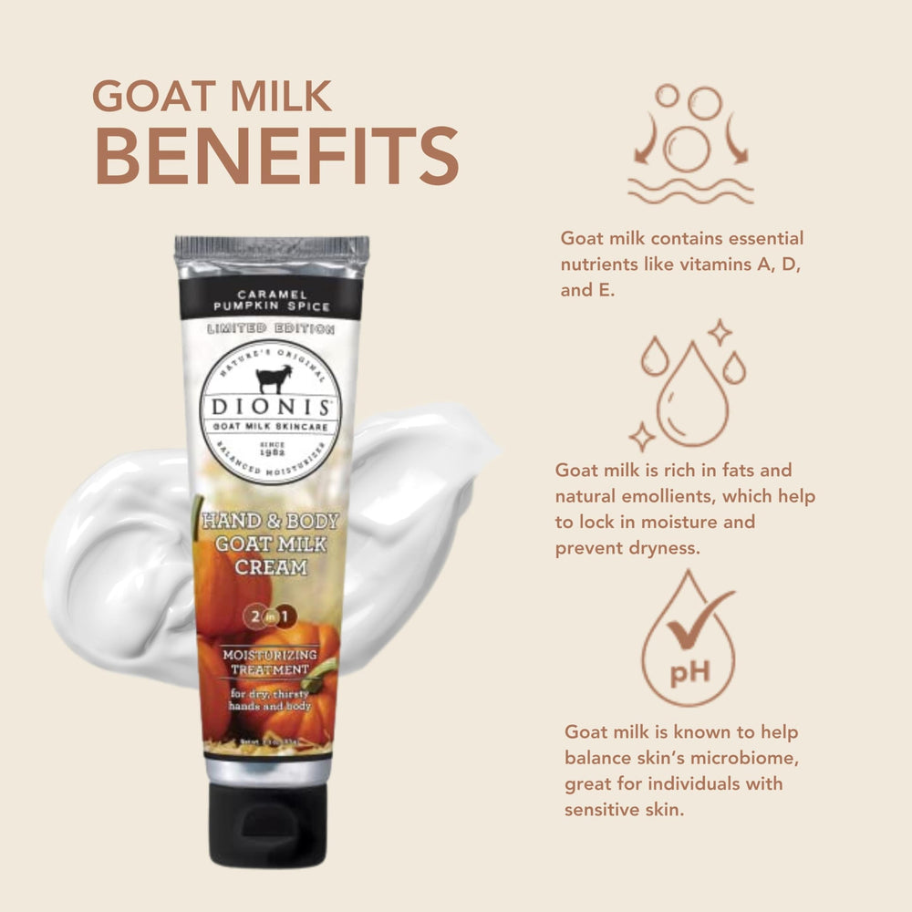 Dionis goat milk creme texture swirl highlights rich moisture and skin softness.