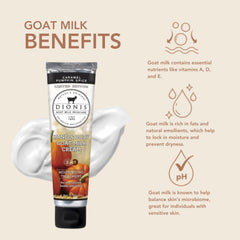 Dionis goat milk creme texture swirl highlights rich moisture and skin softness.