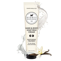 Dionis Goat Milk Hand and Body Cream in Vanilla Chai delivers daily moisture.