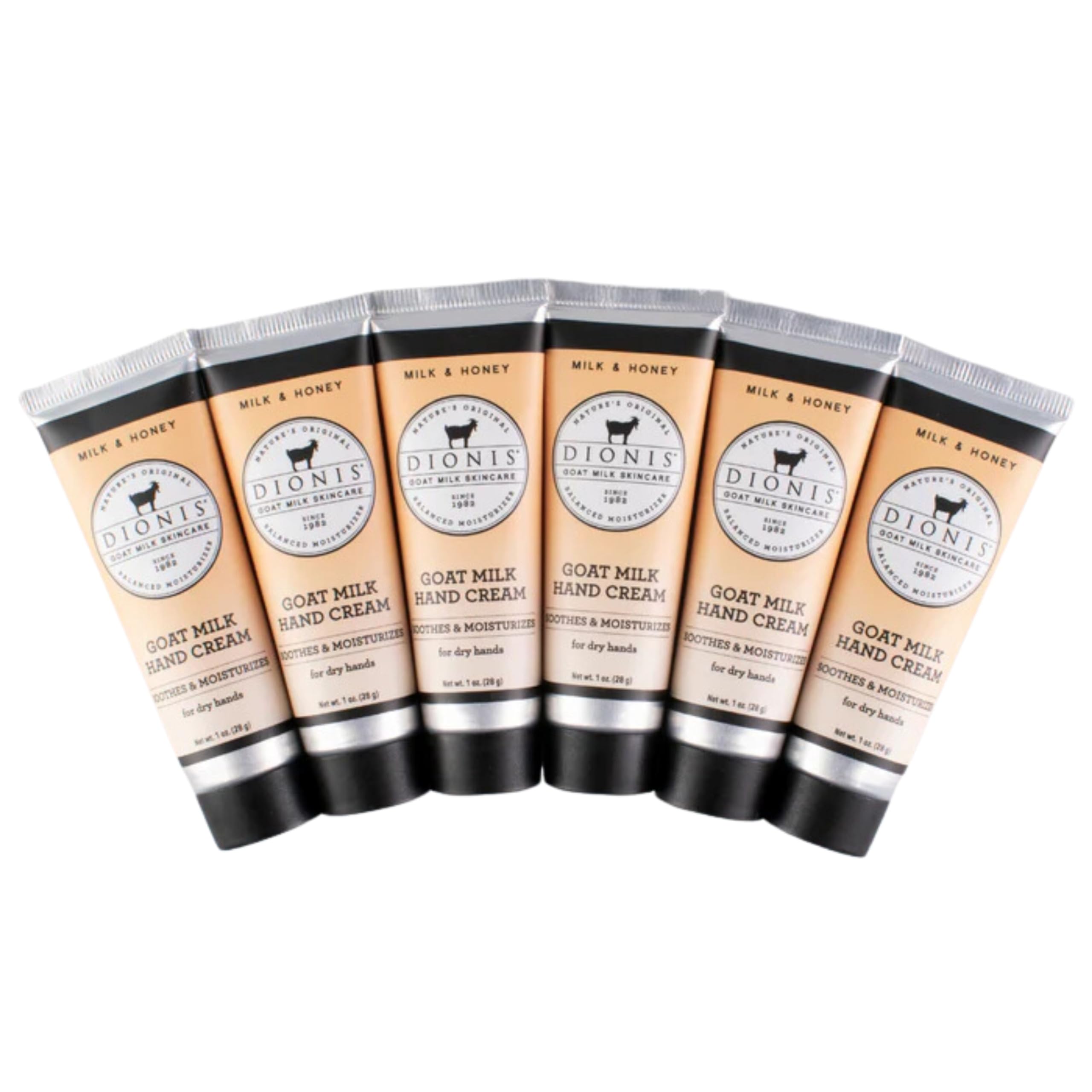 Dionis goat milk hand cream set front shows six tubes for daily moisture.