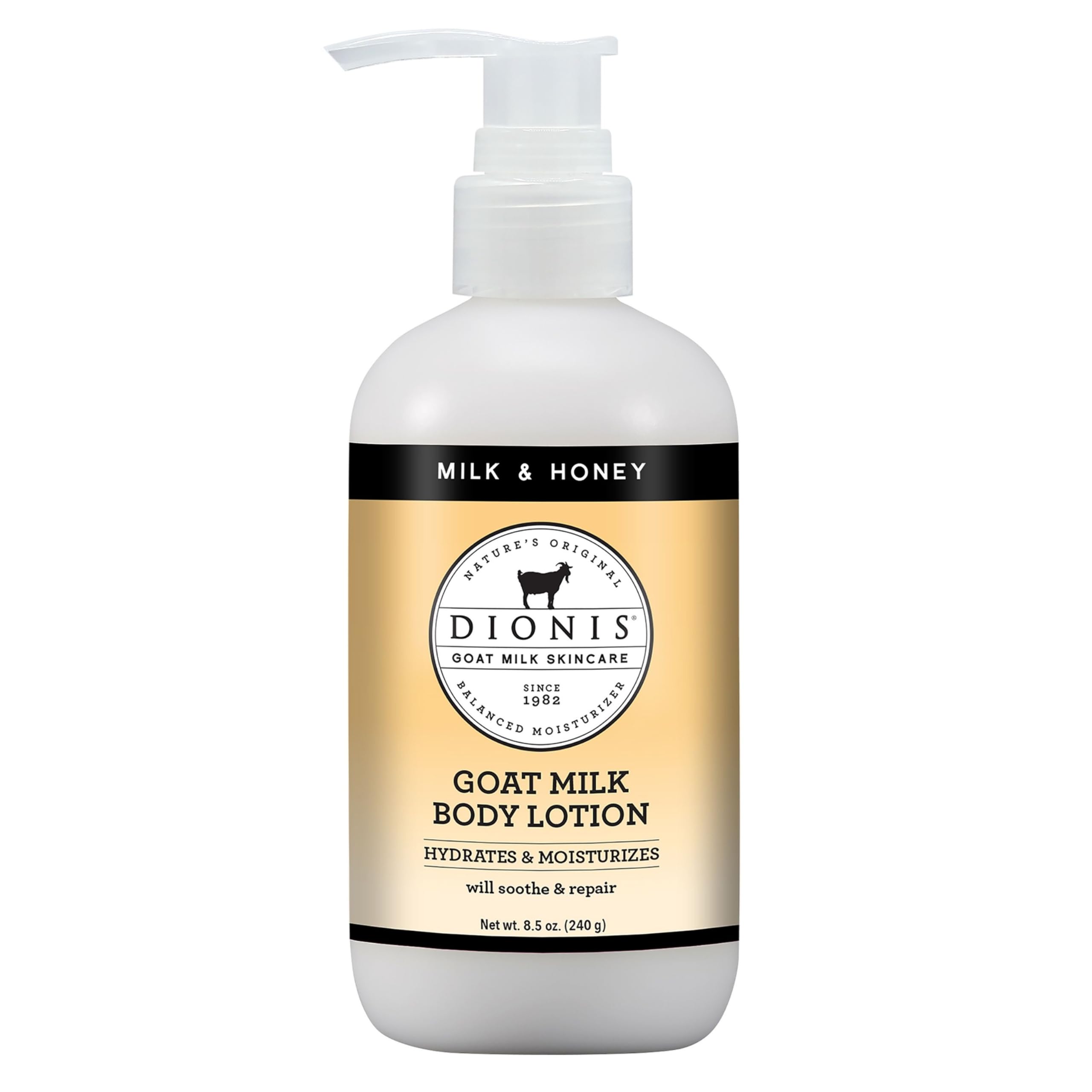 Dionis Goat Milk Hydrating Lotion bottle shows rich moisture for daily skin hydration