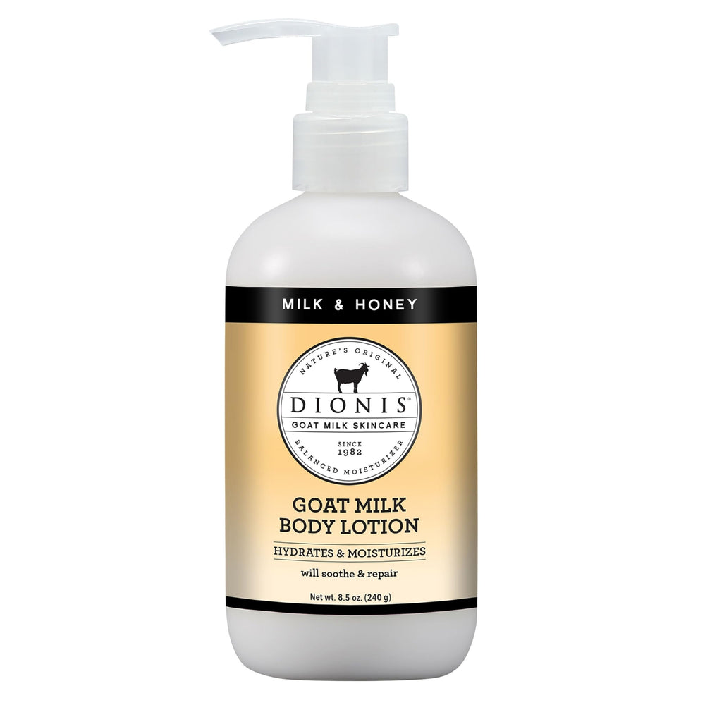 Dionis Goat Milk Hydrating Lotion bottle shows rich moisture for daily skin hydration