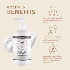 Dionis goat milk lotion texture closeup highlights creamy, non-greasy absorption