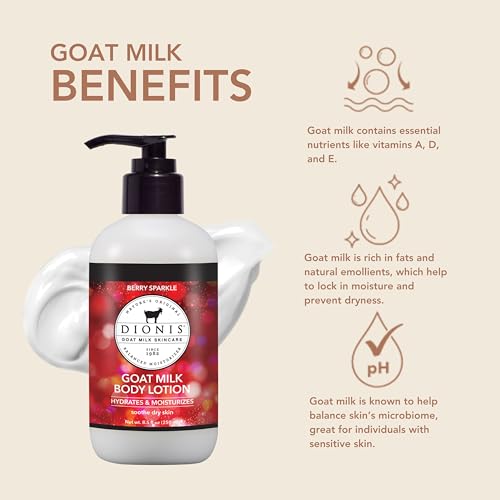 Dionis Goat Milk Lotion USA-made bottle reflects ingredients from family farms.