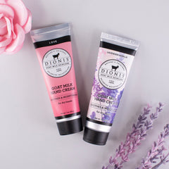 Dionis Lovely Lavender lotion tubes with goat milk for nourishing skin.