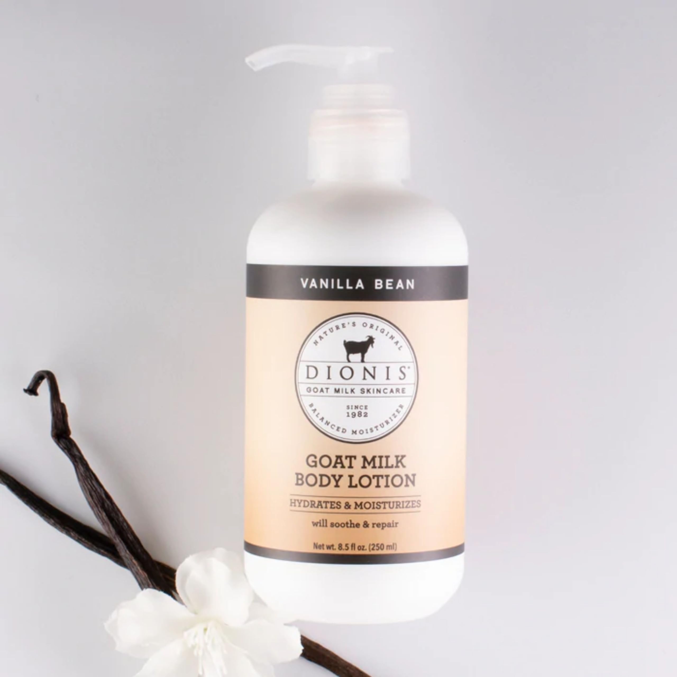 Dionis packaging close-up shows recyclable bottle and clean ingredients.