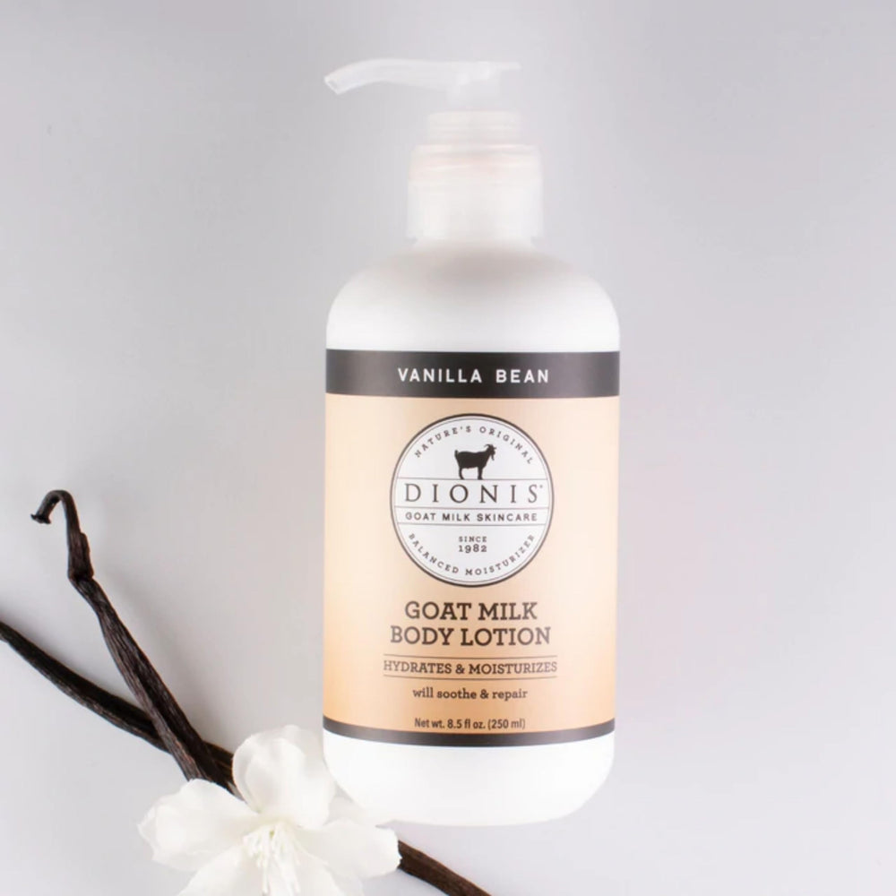 Dionis packaging close-up shows recyclable bottle and clean ingredients.