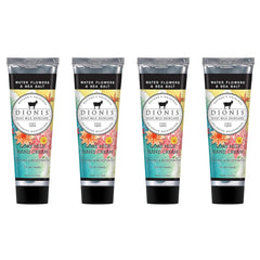 Dionis goat milk hand cream set packaging with four 1oz tubes for travel hydration.