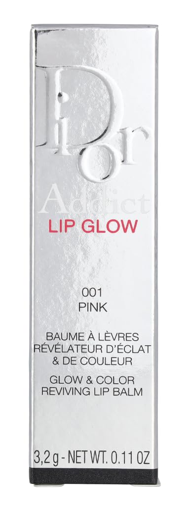 Dior Addict Lip Glow 001 Pink Glow swatches reveal a soft pink tint and glossy finish.